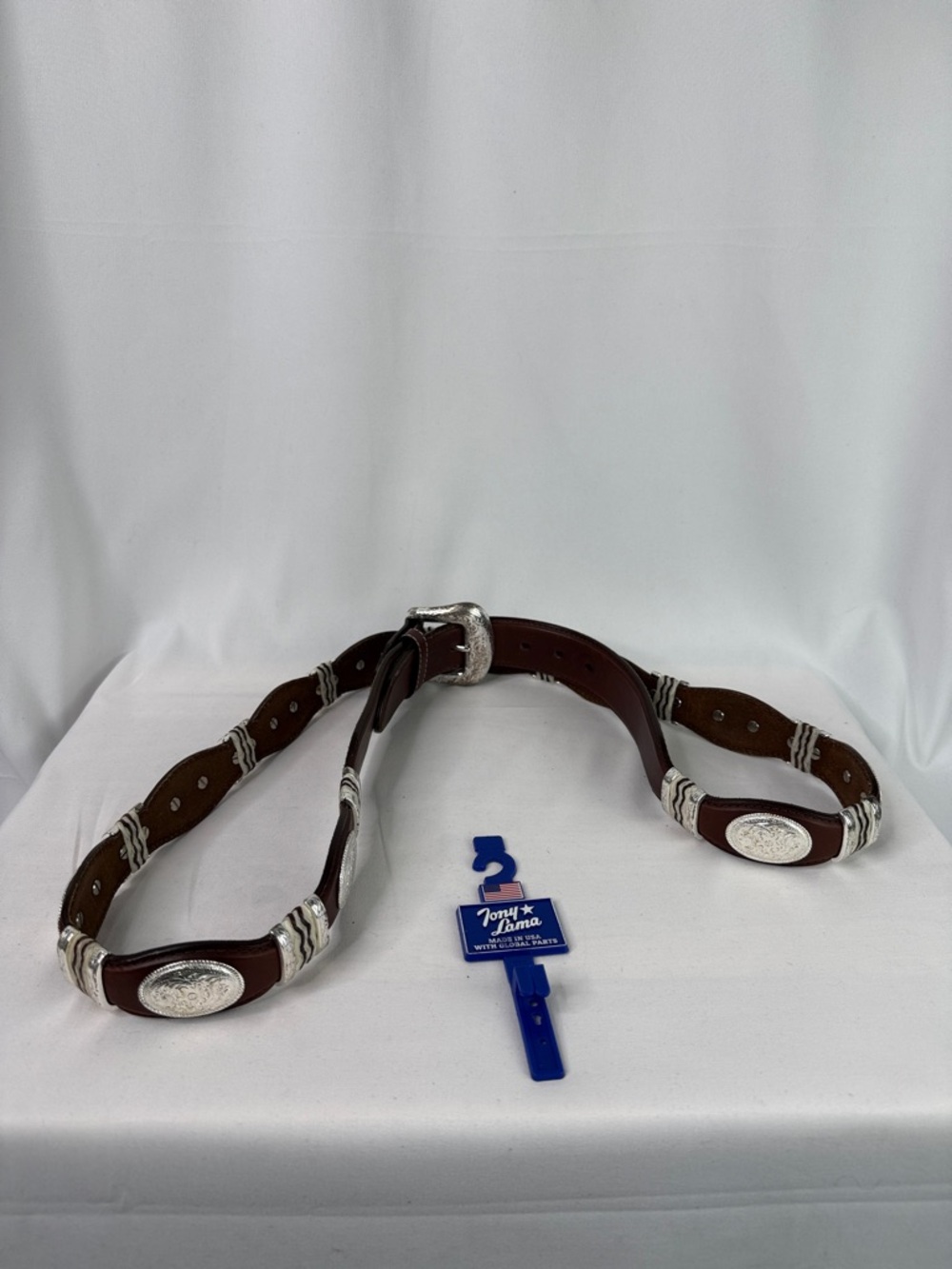 Tony Lama Brown Leather Concho Belt with Silver Medallions